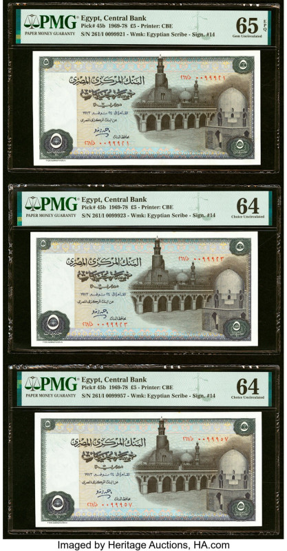 Egypt Central Bank of Egypt 5 Pounds 1969-78 Pick 45b Four Examples PMG Gem Unci...