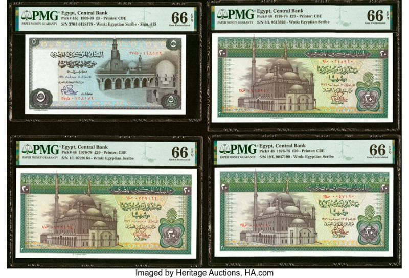 Egypt Central Bank of Egypt 5; 20 (3) Pounds 1969-78; 1976-78 (3) Pick 45c; 48 (...