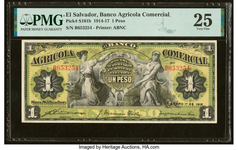 El Salvador Banco Agricola Comercial 1 Peso 1.1.1915 Pick S101b PMG Very Fine 25...