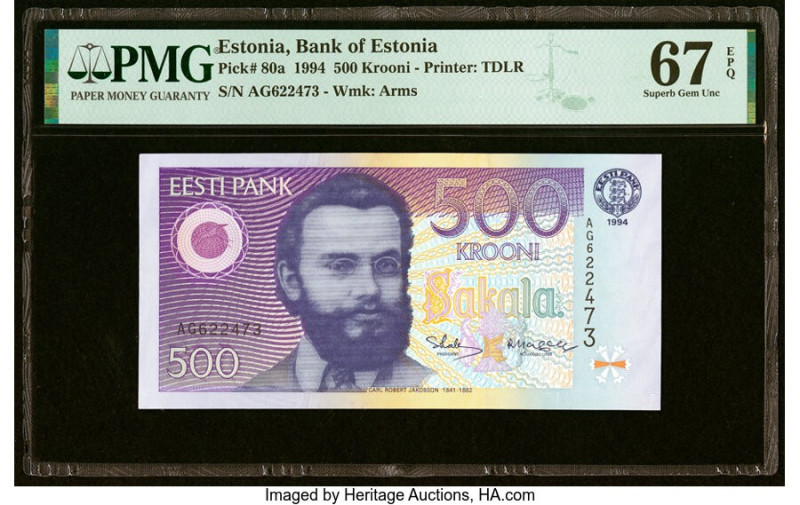 Estonia Bank of Estonia 500 Krooni 1994 Pick 80a PMG Superb Gem Unc 67 EPQ. HID0...