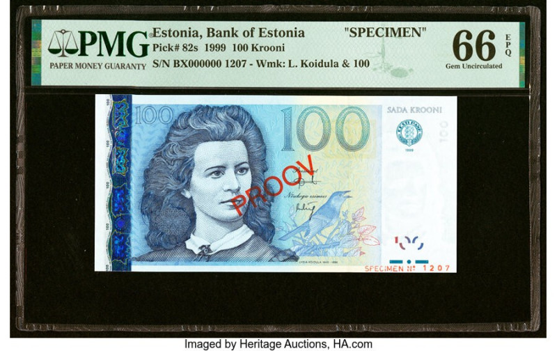 Estonia Bank of Estonia 100 Krooni 1999 Pick 82s Specimen PMG Gem Uncirculated 6...