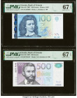 Estonia Bank of Estonia 100; 500 Krooni 2007 Pick 88; 89 Two Examples PMG Superb Gem Unc 67 EPQ (2). HID09801242017 © 2022 Heritage Auctions | All Rig...
