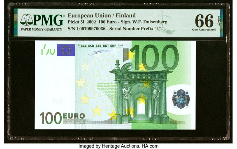European Union Central Bank, Finland 100 Euro 2002 Pick 5l PMG Gem Uncirculated ...