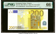 European Union Central Bank, France 200 Euro 2002 Pick 6u PMG Gem Uncirculated 66 EPQ. HID09801242017 © 2022 Heritage Auctions | All Rights Reserved