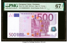 European Union Central Bank, Germany 500 Euro 2002 Pick 14x PMG Superb Gem Unc 67 EPQ. HID09801242017 © 2022 Heritage Auctions | All Rights Reserved