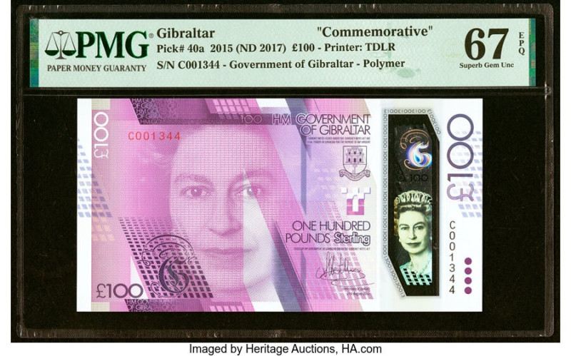 Gibraltar Government of Gibraltar 100 Pounds 2015 (ND 2017) Pick 40a Commemorati...