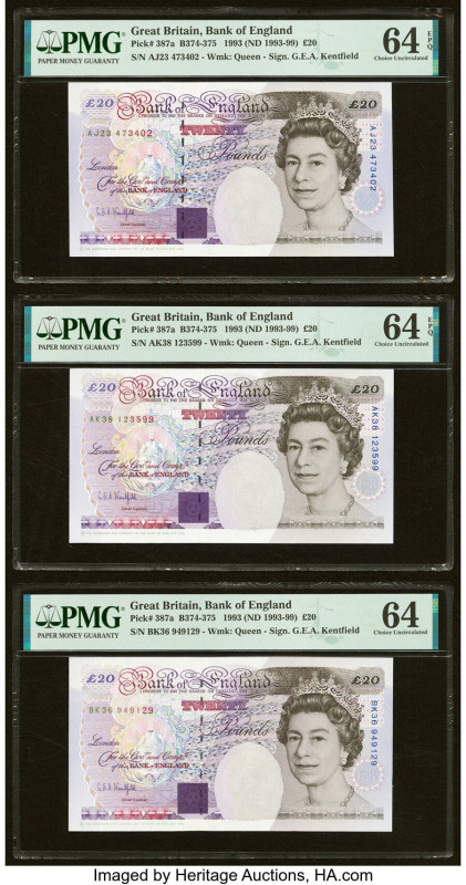 Great Britain Bank of England 20 Pounds 1993 (ND 1993-99) Pick 387a Five Example...