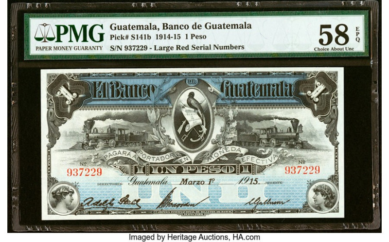 Guatemala Banco de Guatemala 1 Peso 1.3.1915 Pick S141b PMG Choice About Unc 58 ...