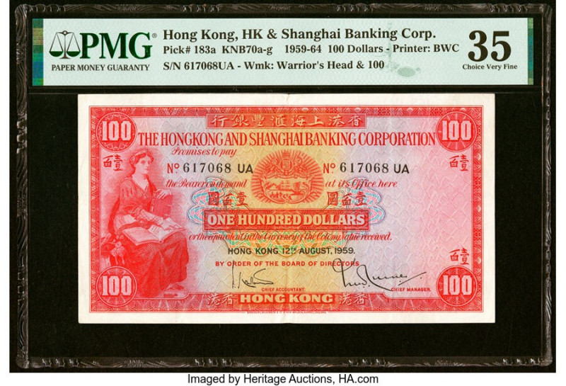 Hong Kong Hongkong & Shanghai Banking Corp. 100 Dollars 12.8.1959 Pick 183a KNB7...