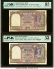 India Reserve Bank of India 10 Rupees ND (1943) Pick 24 Jhun4.6.1 Two Examples PMG About Uncirculated 55; About Uncirculated 53. Staple holes at issue...