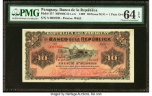Paraguay Banco de la Republica 10 Pesos M.N. = 1 Peso Oro 1907 Pick 157 PMG Choice Uncirculated 64 EPQ. HID09801242017 © 2022 Heritage Auctions | All ...