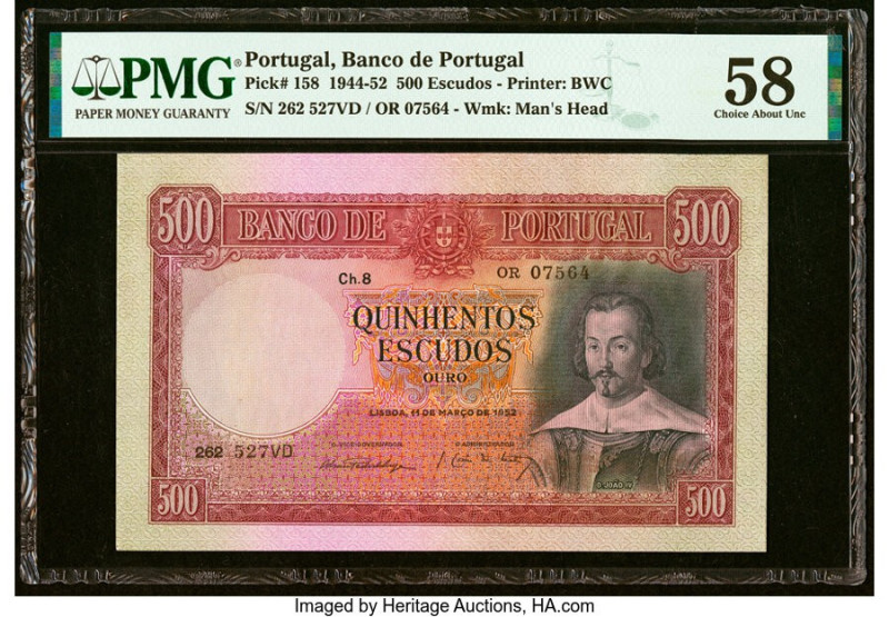 Portugal Banco de Portugal 500 Escudos 11.3.1952 Pick 158 PMG Choice About Unc 5...