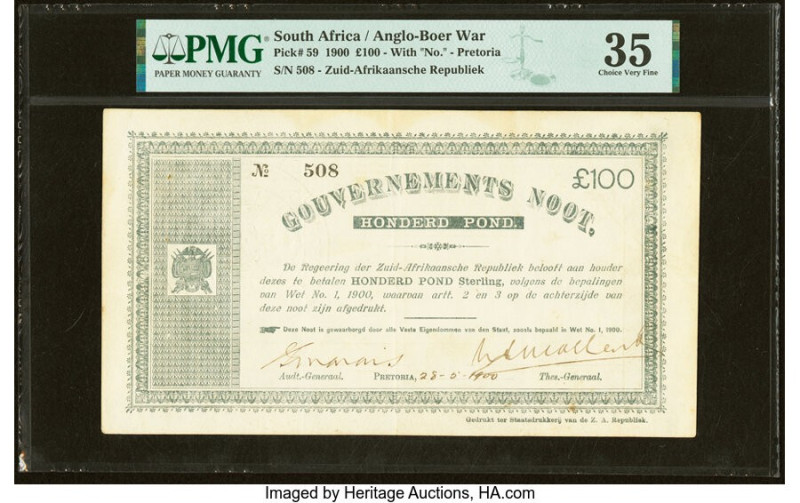 South Africa Government Noot 100 Pounds 28.5.1900 Pick 59 PMG Choice Very Fine 3...