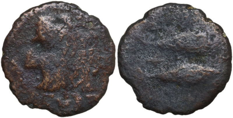 Hispania. Gades. AE 19 mm, 3rd century BC. Obv. Head of Melqart-Herakles left, w...