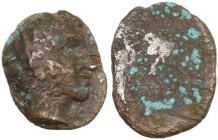 Greek Italy. Etruria, Populonia. AR Fourrée 2 1/2 Units, c. 400 BC. Obv. Head of young male. Rev. Blank. HN Italy 121. AR. 0.80 g. 10.00 mm. R. Oxidat...