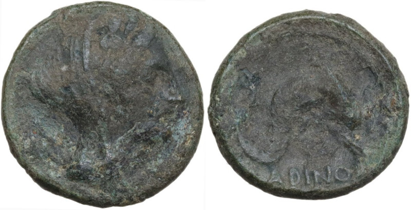 Greek Italy. Eastern Italy, Larinum. AE Biunx, c. 210-175 BC. Obv. Draped and ve...