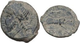 Greek Italy. Northern Apulia, Arpi. AE 21 mm c. 325-275 BC. Obv. Laureate head of Zeus left; thunderbolt to right. Rev. Wild boar right; above, spearh...