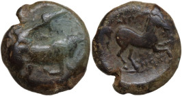 Greek Italy. Northern Apulia, Arpi. AE 22 mm, c. 275-250 BC. Obv. Bull butting right. Rev. Horse galloping right. HN Italy 645; HGC 1 535. AE. 9.13 g....