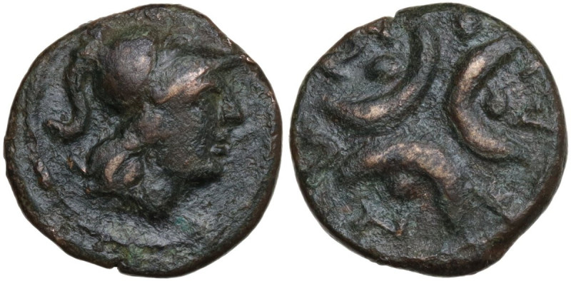 Greek Italy. Southern Apulia, Caelia. AE 13 mm. c. 200-150 BC. Obv. Head of Athe...