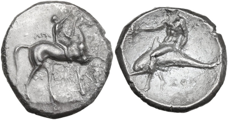 Greek Italy. Southern Apulia, Tarentum. AR Nomos, 302-280 BC. Arethon, Sa-, and ...