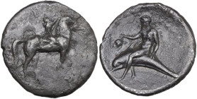 Greek Italy. Southern Apulia, Tarentum. AR Nomos, 302-280 BC. Sa-, Philiarchos and Aga-, magistrates. Obv. Youth on horseback to right, holding reins ...