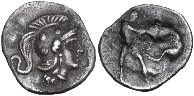 Greek Italy. Southern Apulia, Tarentum. AR Diobol, c. 325-280 BC. Obv. Head of A...