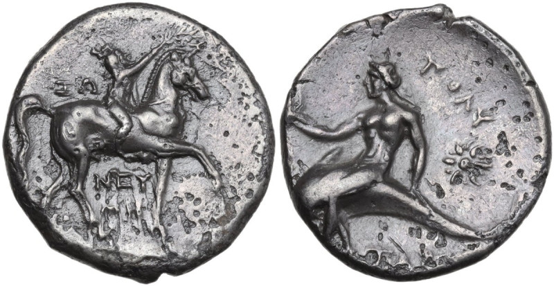 Greek Italy. Southern Apulia, Tarentum. AR Nomos, c. 280-272 BC. Obv. Horseman r...
