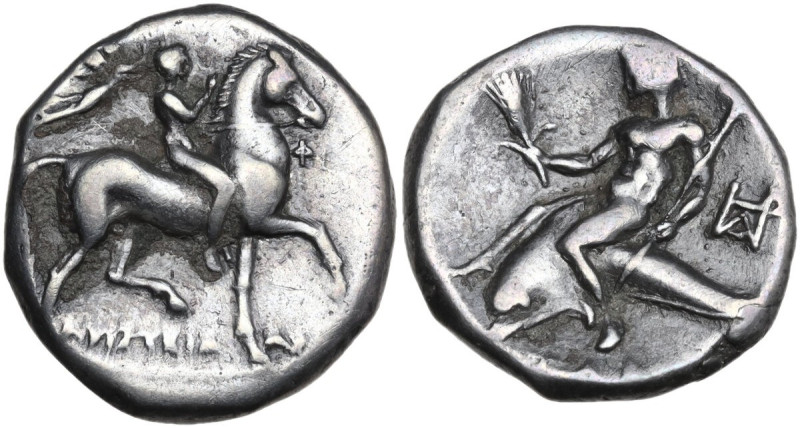 Greek Italy. Southern Apulia, Tarentum. AR Nomos, c. 272-240 BC. Obv. Horseman r...