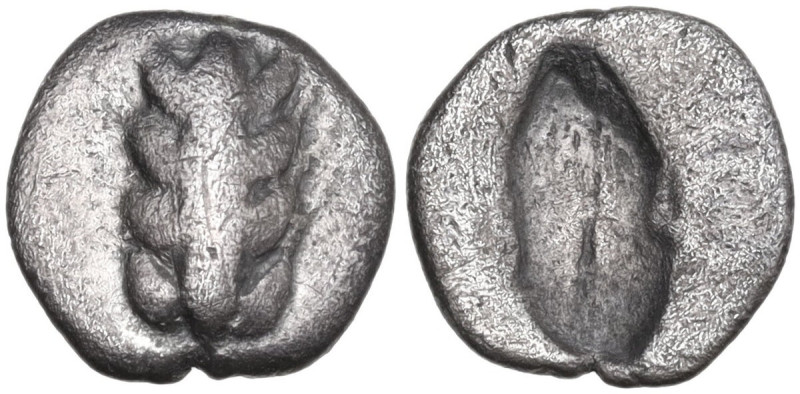Greek Italy. Southern Lucania, Metapontum. AR Diobol, c. 470-440 BC. Obv. Ear fo...