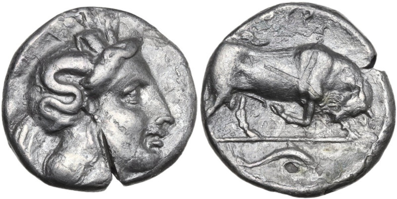 Greek Italy. Southern Lucania, Thurium. AR Stater, 350-300 BC. Obv. Head of Athe...