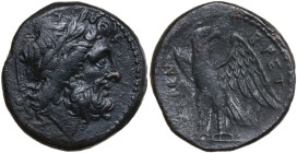 Greek Italy. Bruttium, The Brettii. AE Unit, c. 211-208 BC. Obv. Laureate head of Zeus right. Rev. Eagle standing left, head right, wings open. HN Ita...