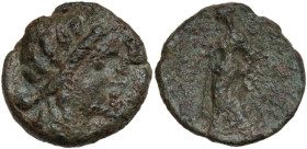 Sicily. Akrai. Roman Rule. AE 19 mm, after 210 BC. Obv. Head of Persephone right, wearing wreath. Rev. Demeter standing left, holding torch and sceptr...