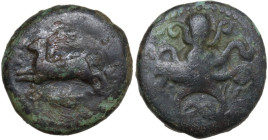 Sicily. Messana. AE 18 mm, c. 450-400 BC. Obv. Hare leaping left. Rev. Octopus. CNS I 2; HGC 2 832. AE. 5.49 g. 18.00 mm. R. VF.