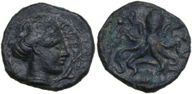 Sicily. Syracuse. Second Democracy (466-405 BC). AE Tetras, after 425 BC. Obv. Head of Arethusa right; behind and below chin, dolphin. Rev. Octopus. C...