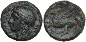Sicily. Syracuse. Agathokles (317-289 BC). AE 18 mm. Obv. Laureate head of Apollo left. Behind; torch. Rev. Pegasus flying left. Below; NY. HGC 2 1486...