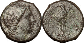 Sicily. Syracuse. Hiketas (287-278 BC). AE 21mm. Obv. Head of Zeus Hellanios right, laureate. Rev. Eagle standing left; before, monogram. CNS II 168; ...