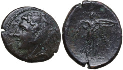 Sicily. Syracuse. Pyrrhos (278-276 BC). AE 24.5 mm. Obv. Head of Herakles left, wearing lion-skin; [club to right]. Rev. Athena Promachos advancing ri...