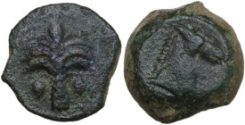 Punic Sardinia. AE 19.5 mm. c. 330-300 BC, uncertain mint. Obv. Palm tree with two clusters of dates and three branches on each side, one on top. Rev....