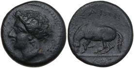 Continental Greece. Thessaly, Larissa. AE Dichalkon, 380-365 BC. Obv. Head of nymph Larissa left. Rev. Horse grazing left. HGC 4 527. AE. 4.58 g. 17.0...