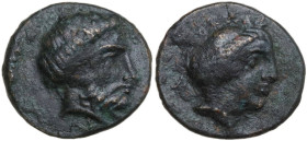 Continental Greece. Thessaly, Phalanna. AE 15 mm, c. 325-275 BC. Obv. Bearded head of Zeus Pelores right. Rev. Head of nymph right, hair in sakkos. HG...
