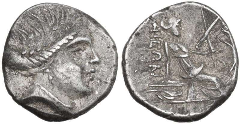 Continental Greece. Euboia, Histiaia. AR Tetrobol, c. 338-304 BC. Obv. Head of n...