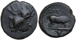 Continental Greece. Attica-Eleusis. AE Dichalkon, c. 360-338/335 BC. Obv. Triptolemos seated left in winged serpent chariot, holding grain ears. Rev. ...
