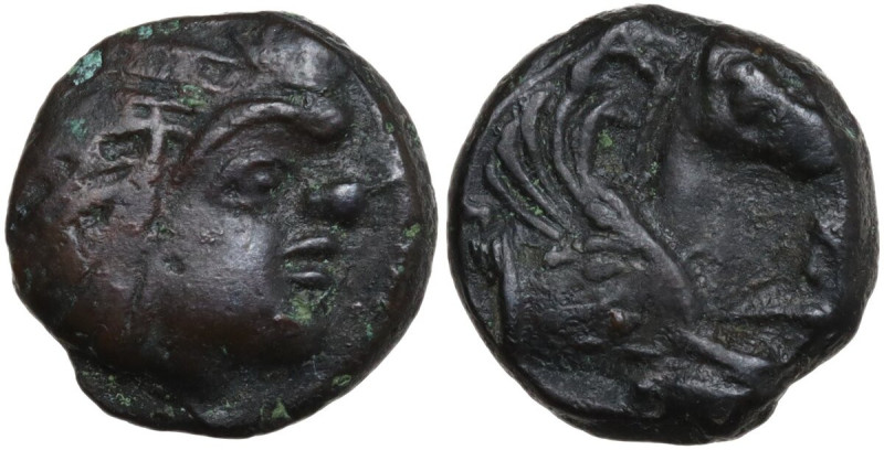 Greek Asia. Cimmerian Bosporos, Pantikapaion. AE 14 mm, c. 310-303 BC. Obv. Head...