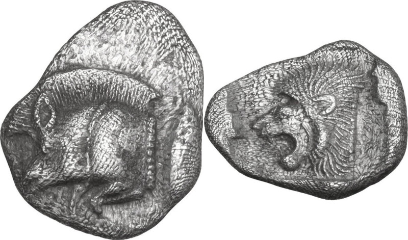 Greek Asia. Mysia, Kyzikos. AR Obol, c. 450-400 BC. Obv. Forepart of boar left; ...