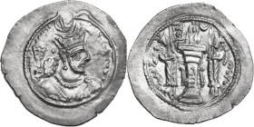 Greek Asia. Sasanian Kings. Varhran V (420-438). AR Drachm. Apparently AT mint, year unsigned. Obv. Bust of Varhran V right, wearing crown with two mu...