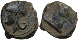 Anonymous. AE Litra, c. 269 BC. Obv. Helmeted head of Minerva left. Rev. Head of horse right. Cr. 17/1a. AE. 6.35 g. 16.50 mm. About VF.