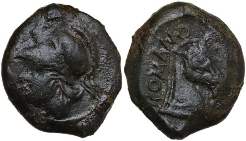 Anonymous. AE Litra, c. 269 BC. Obv. Helmeted head of Minerva left. Rev. Head of...