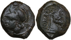 Anonymous. AE Litra, c. 269 BC. Obv. Helmeted head of Minerva left. Rev. Head of horse right; behind, ROMANO. Cr. 17/1a. AE. 7.64 g. 20.00 mm. VF.