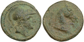 Anonymous sickle series. AE Litra, 241-235 BC. Obv. Helmeted head of Mars right. Rev. Head of horse right; behind, sickle. Cr. 25/3. AE. 2.50 g. 15.50...