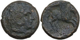 Anonymous club series. AE Double Litra, 230-226 BC. Obv. Head of Hercules right, wearing lion's skin. Rev. Pegasus flying right; above, club. Cr. 27/3...